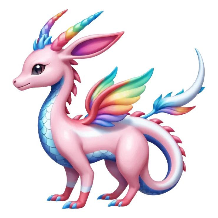 Shiny Sparkly beautiful gorgeous ethereal Rainbow Scaley Exotic Aurorus-Sylveon-Milotic-Dragonair-Fakémon-hybrid-creature (full body) sticker