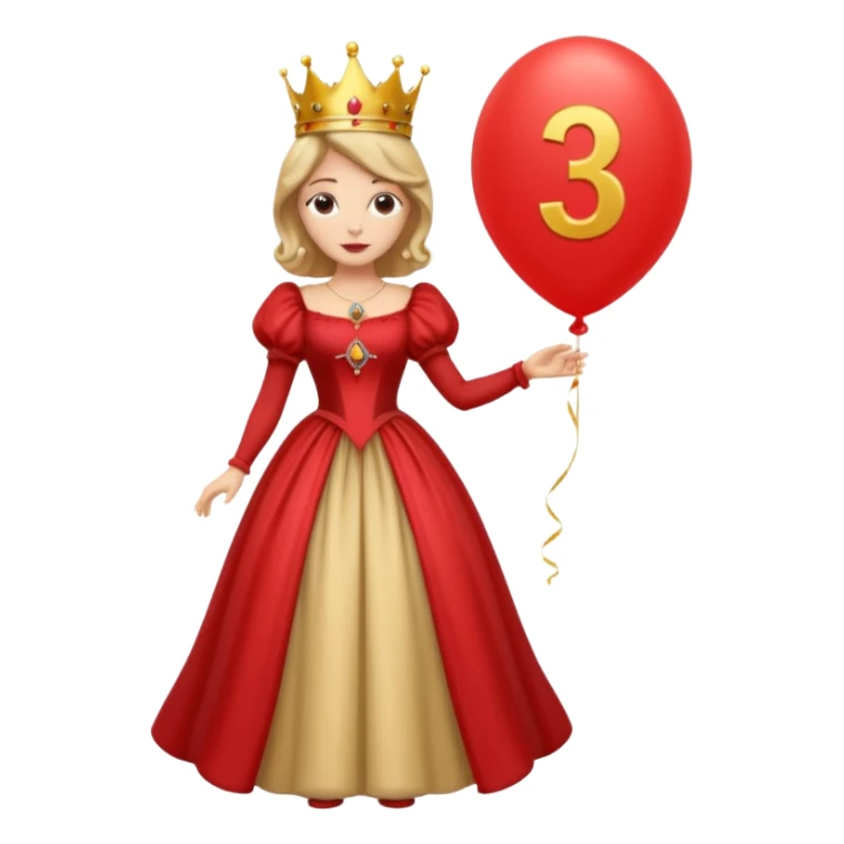 queen wearing dress, holding balloon in shape of number 3 sticker