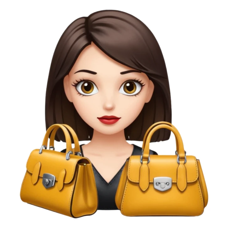 Glam girl with eyelasher looking left and right between two purses, playful puzzled expression — can’t decide between two options sticker
