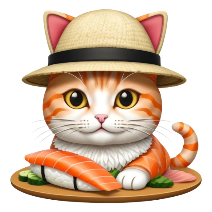 cat wearing a hat made out of sushi sticker