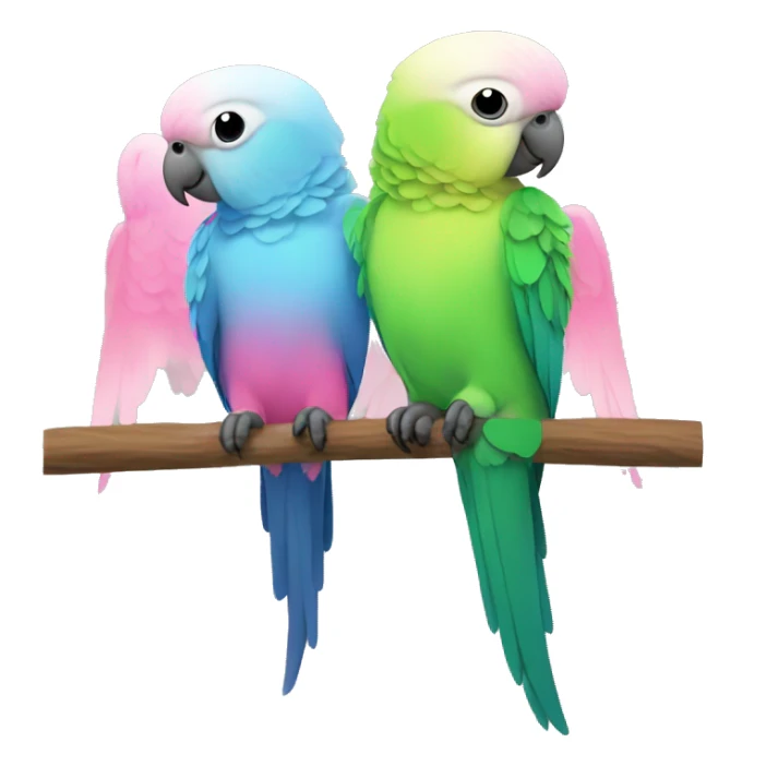 2 parakeets with pink and grey bodies and rainbow wings  sticker