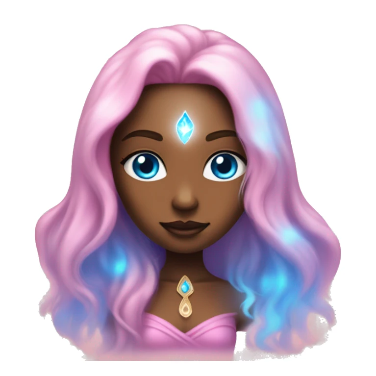 magical diva with thin pink andromedan skin long hair and blue eyes glowing third eye sticker