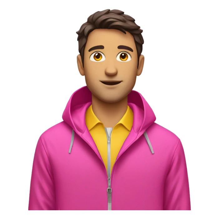 brunette man in pink polo and yellow rain jacket sticker