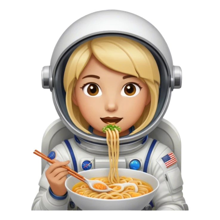 Female astronaut eating noodles  sticker