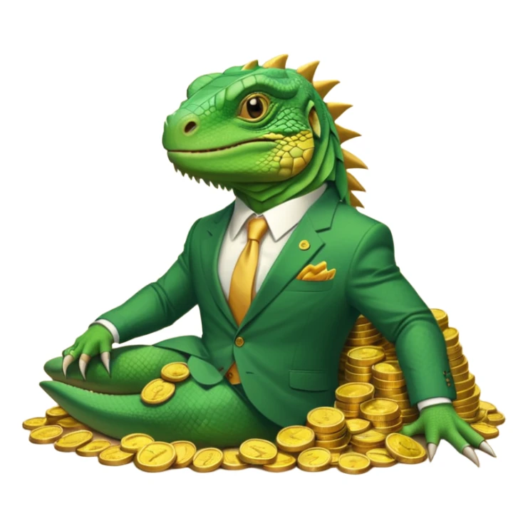 capitalist iguana in suit lying on coins sticker