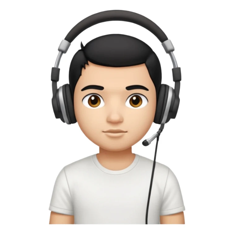 a pretty bratz fair indian boy with black hair. lean but muscled, wearing a white tshirt. headphones on sticker