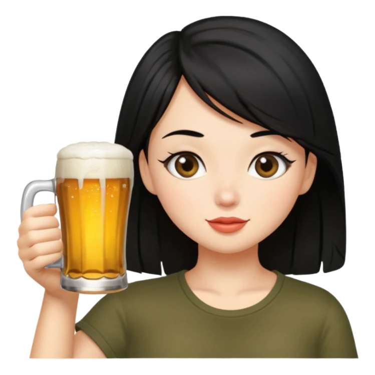 black haired girl drinking beer sticker