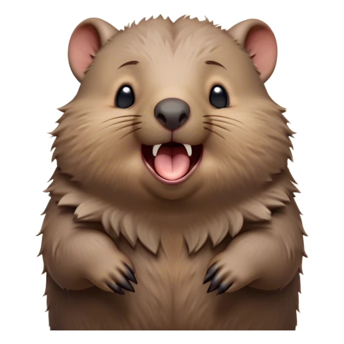 Cinematic Cute Yawning Wombat Portrait Emoji, Head tilted slightly with a dramatic, wide-open yawn, showcasing a soft, downy shaggy brown fur with drooping ears, round eyes barely open in drowsy contentment, Simplified yet irresistibly adorable features, highly detailed, glowing with a soft, cozy glow, high shine, relaxed yet expressive, stylized with a touch of rustic charm, bright and endearing, soft glowing outline, capturing the essence of a sleepy yet affectionate wombat, so drowsy it feels like it could stretch out of the screen and curl up for a nap! sticker