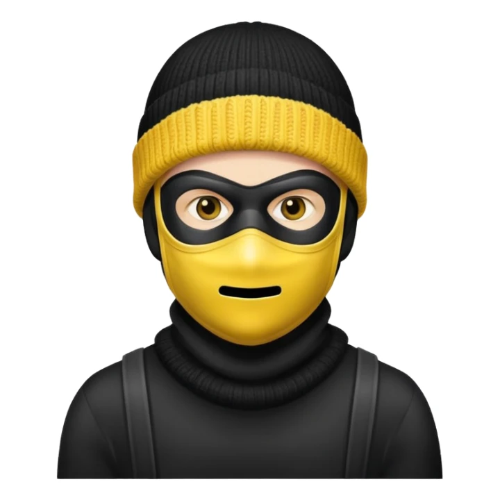 a burglar head with yellow skin and a black mask with a black knit hat sticker