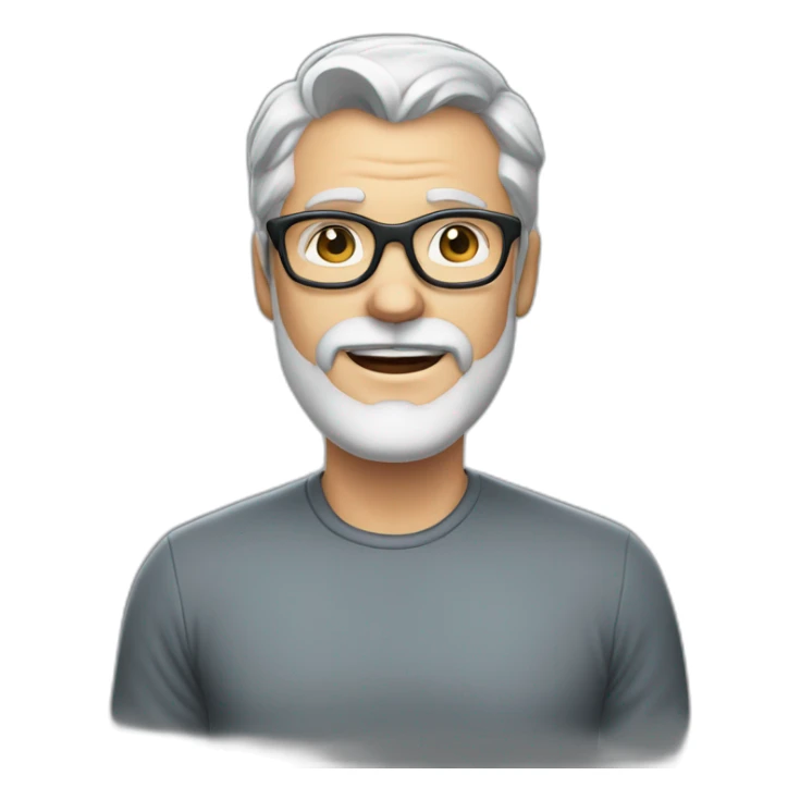 40 year old white man with grey hair and grey beard and dark glasses, KITCHEN sticker