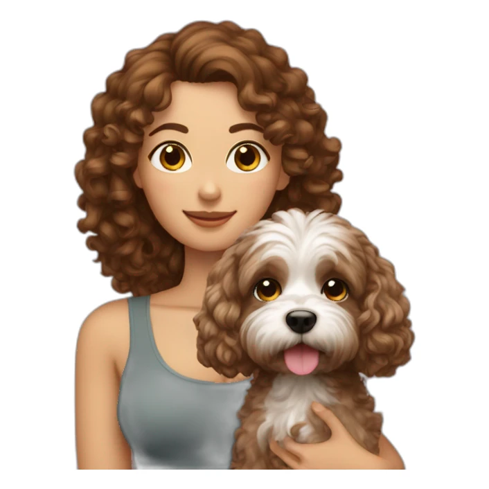 A brown hair curly woman with shitzu dog sticker