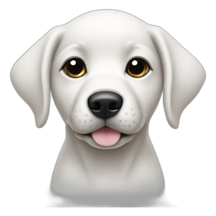 white puppy with a black spot around the eye and ear sticker