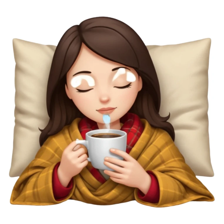Brunette girl inside a blanket sipping coffee eyes closed sticker