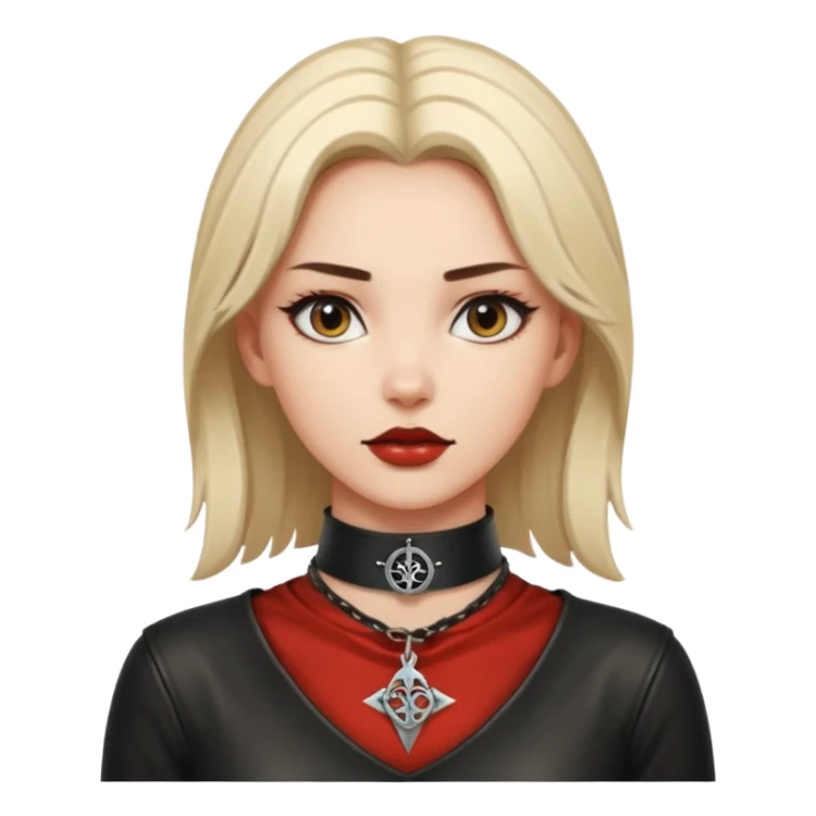 Leather choker with sigil around woman’s neck, pulse visible, dominance tone sticker