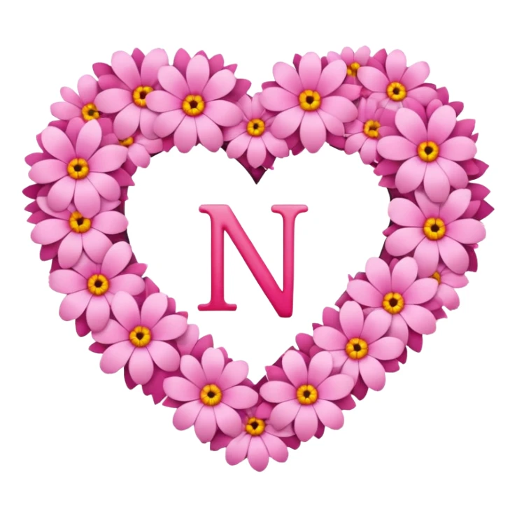 Heart shape of many this flower 🌸 inside it N letter sticker