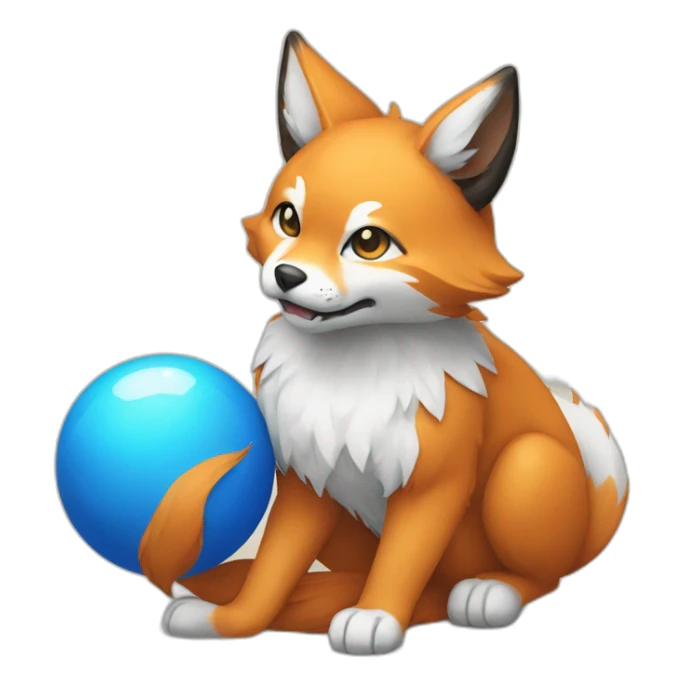 kitsune with a blue ball in its paws sticker