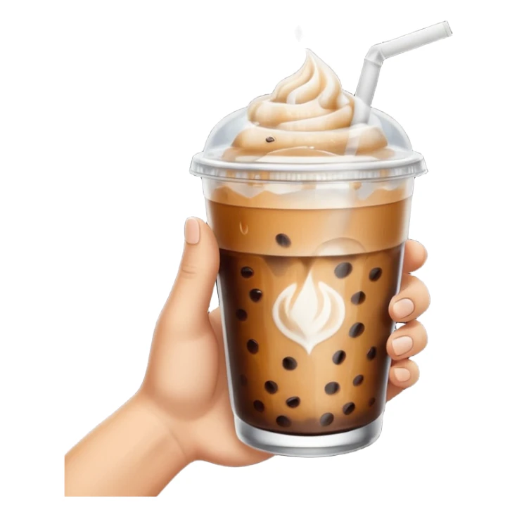 a white hand holding an iced coffee but just the hand and the cup sticker