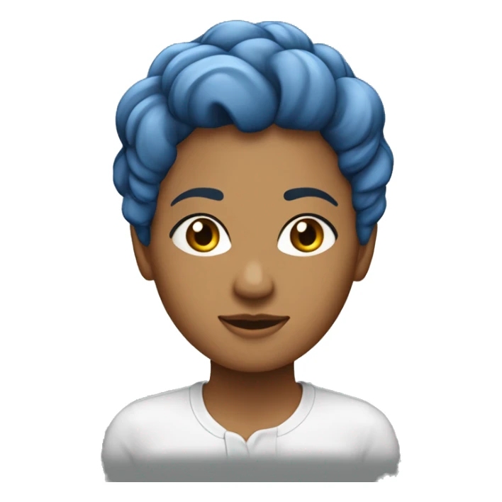 mulher branca de cabelos cacheados longos, cabelos soltos, camisa azul sticker