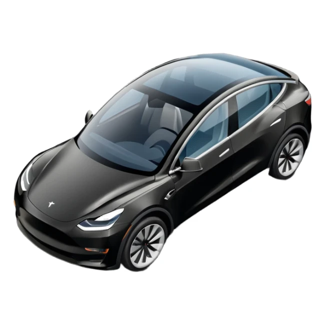 A Tesla Model Y parallel parking in front of a store, from above sticker