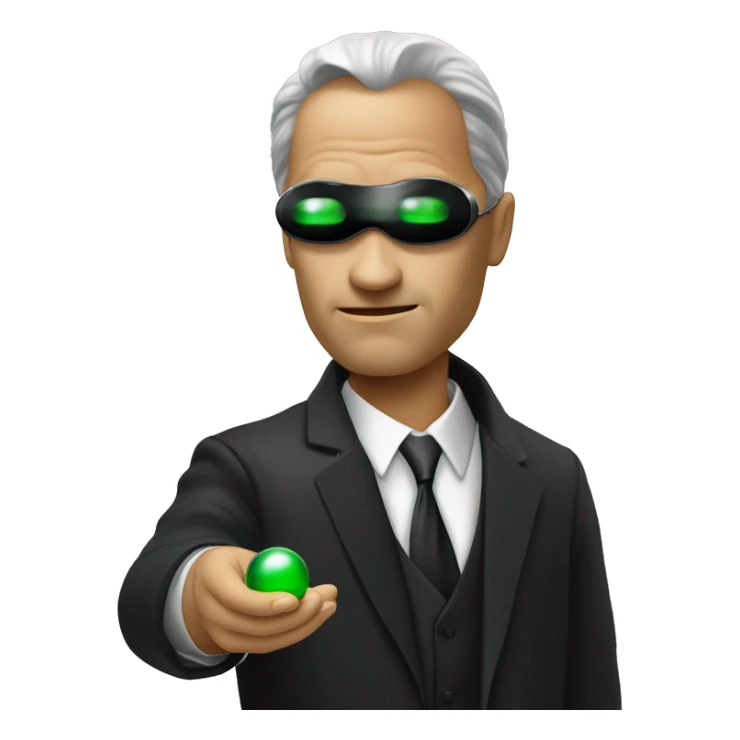 NEO,-the-matrix,-holding-red-pill,-one-glass-eye-has-green sticker