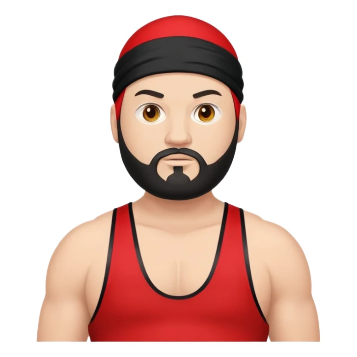 White skin fat guy with black durag and black beard in a red and black wrestling singlet sticker