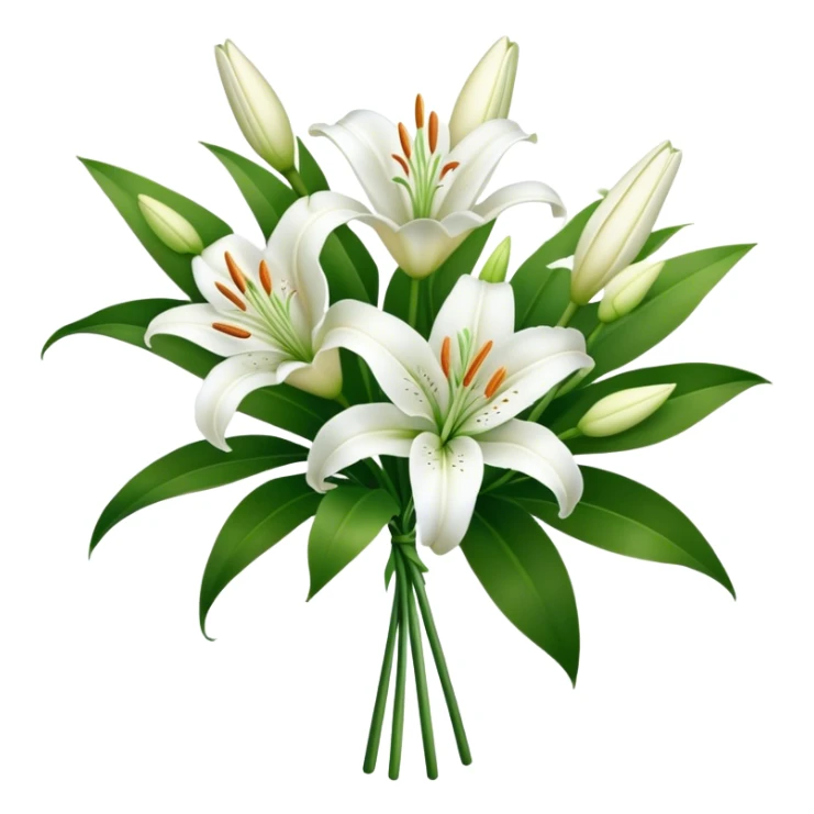 bouquet White Lily, luxuriant, stem, leaf, bud sticker