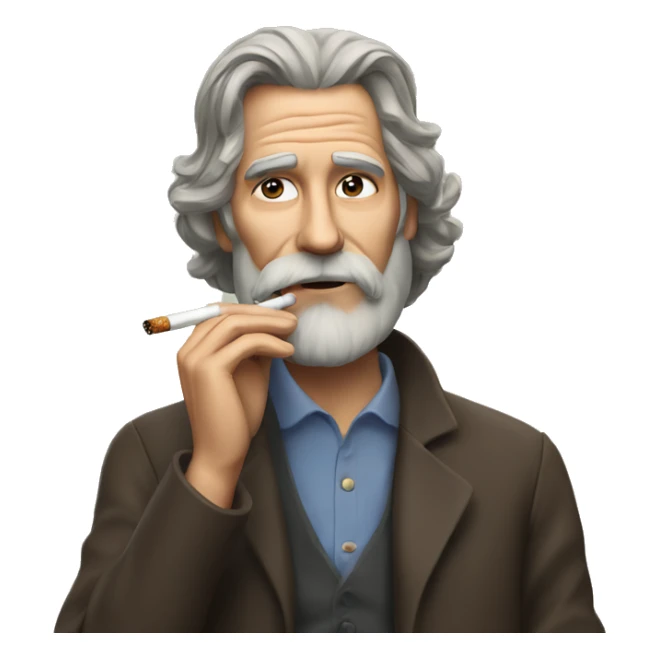 Brown haired older man with longer hair and beard smoking cigarette sticker