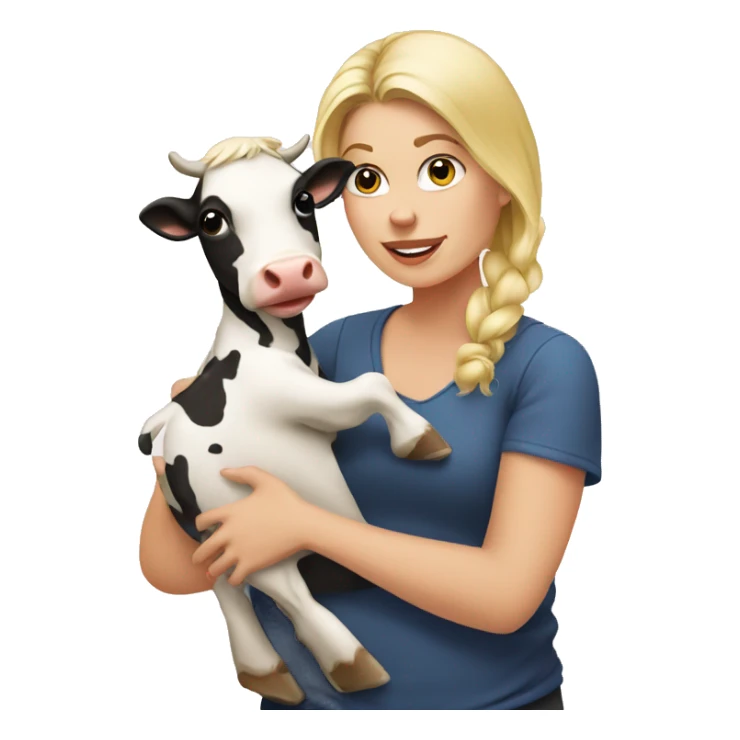 Blonde female with baby cow sticker