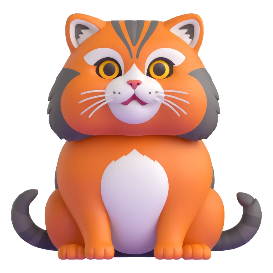 A 3D brown-orange Pallas's cat (Manul) with a royal posture sticker