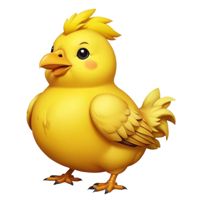Fat chocobo from Final Fantasy, round plump yellow bird sitting sticker