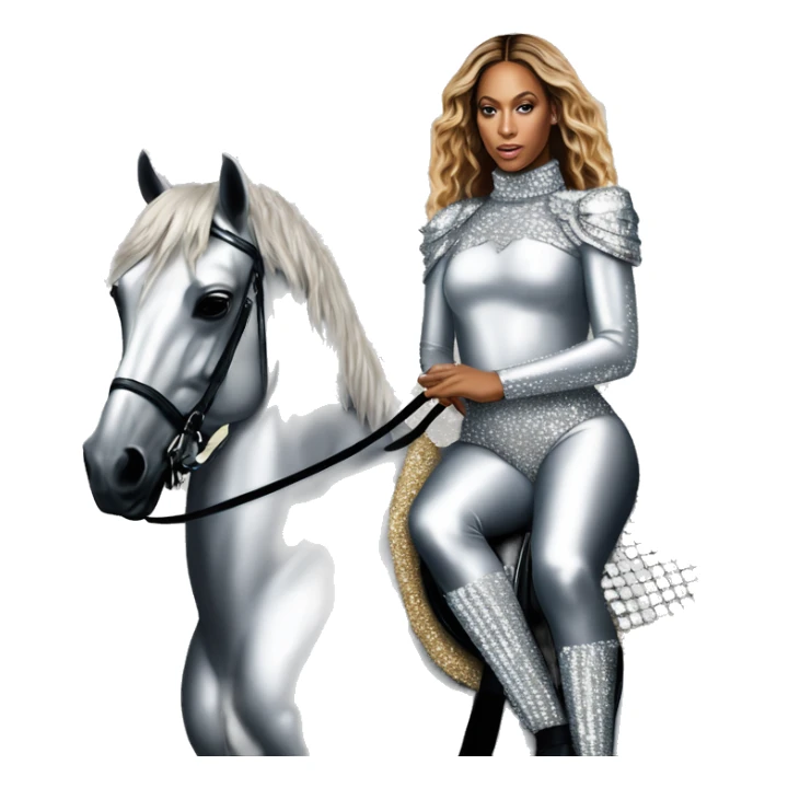 beyonce wearing silver crystal leotard sitting on silver sparkly horse renaissance album cover sticker