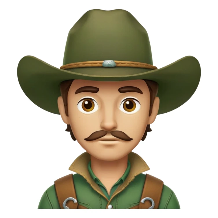 Rugged cowboy character with a forest green cowboy hat sticker
