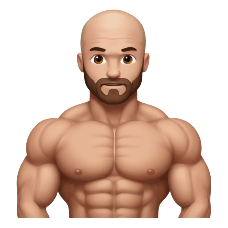White skin, Shirtless, brown hairy chest, Bodybuilder, big biceps and shoulders. Bald head sticker