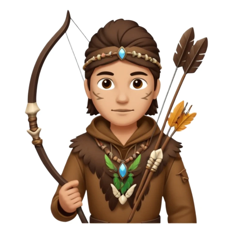 The classic hunter figure carrying a bow and arrow, dressed in brown with decorations made of feathers or bone teeth sticker