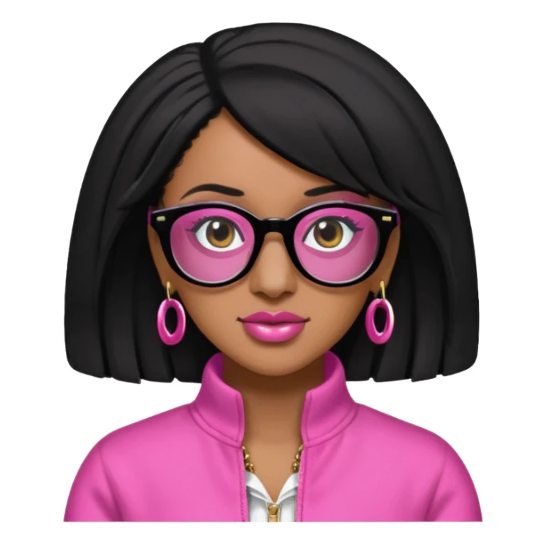 rapper Cardi B black hair, pink cloth wear black glasses sticker