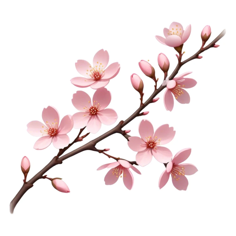 Cinematic Realistic Sakura Flowers on a Branch, depicted as delicate, soft pink blossoms gracefully adorning a slender, gently twisted branch, illuminated by subtle, warm natural light that accentuates their ethereal beauty and transient charm, poetic spring scene sticker
