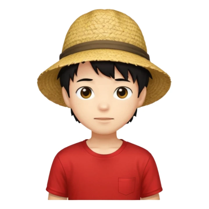 straw hat, black hair, anime style, red t-shirt,boy sticker