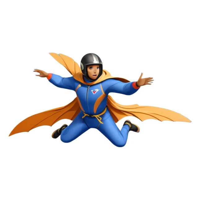 A daring wingsuit athlete soaring between towering mountains, with their wingsuit fully stretched, cutting through the air at high speed. The background features dramatic cliffs and a vast sky, emphasizing the thrill and freedom of base jumping. sticker
