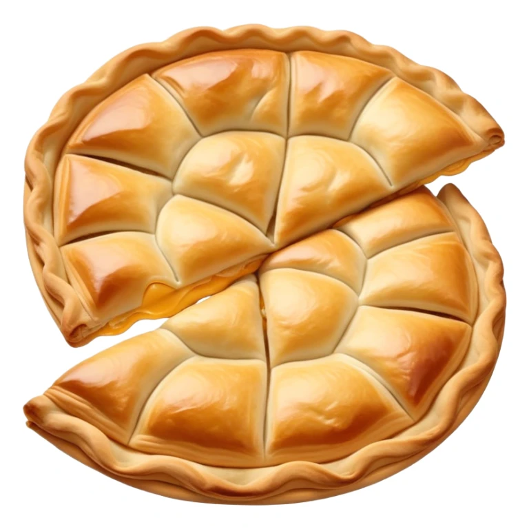 cinematic-realistic-flat burek-sa-sirom-dish-emoji,-showcasing-a-flaky-pastry-filled-with-cheese-rendered-with-crisp-textures-and-appetizing,-warm-lighting.  sticker