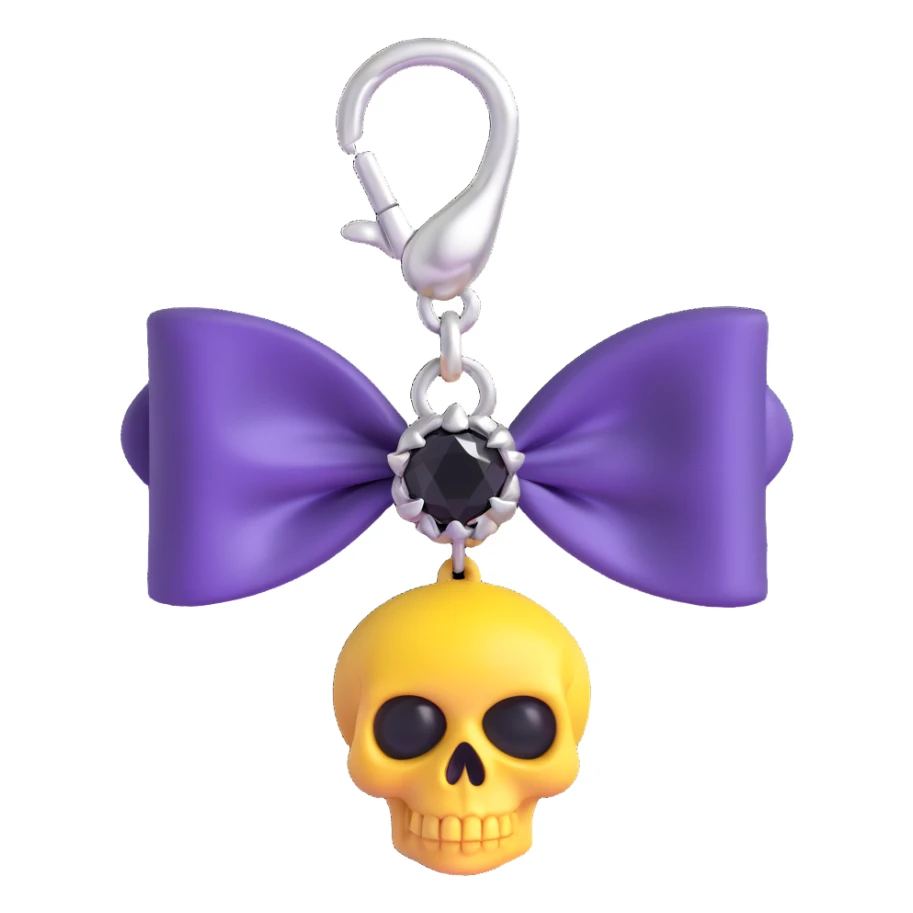 gothic bow, deep purple satin, silver skull charm, black gemstone center, luxurious and gothic sticker
