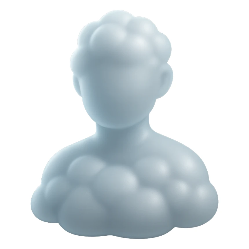 A person from the shoulders up, entirely composed of fluffy white convex clouds sticker