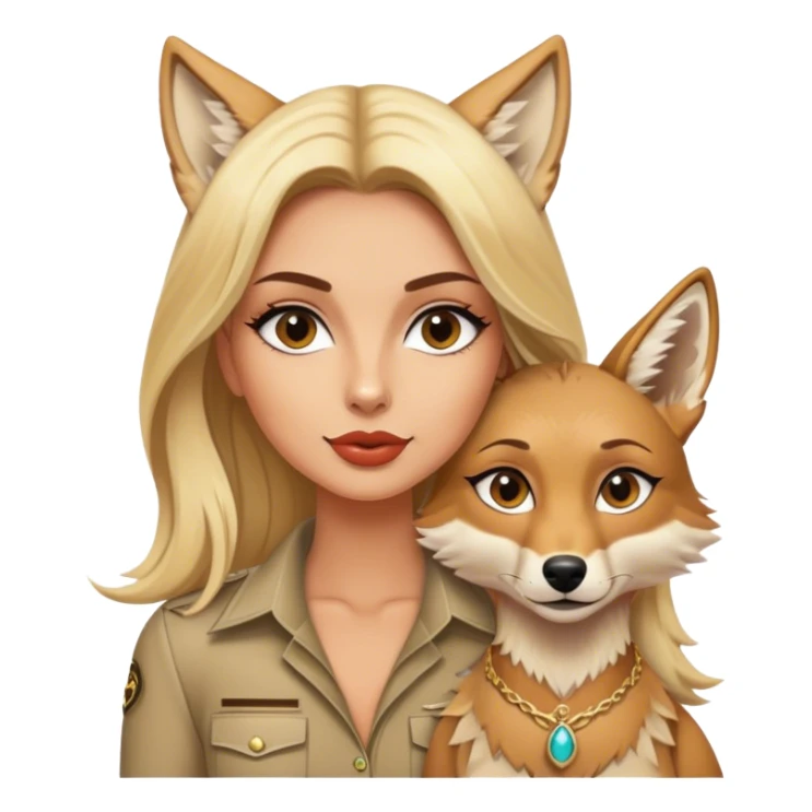 Blonde luxury model with her pet coyote sticker
