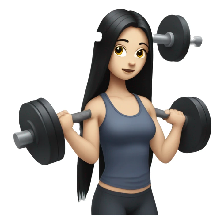 Pale girl with long black hair lifting weights sticker