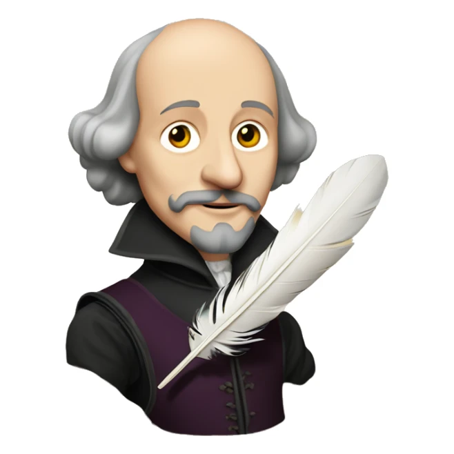 William Shakespeare holds a feather in his hand sticker