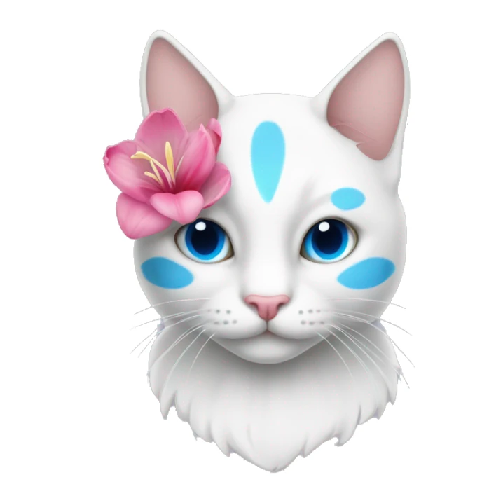 Gato blanco con ojos azules dando tulipanes rosas sticker
