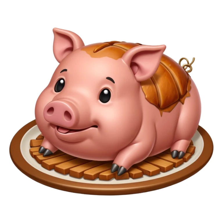 Create an emoji-style whole lechon. Crispy shiny roasted pig on a platter, festive and simple sticker