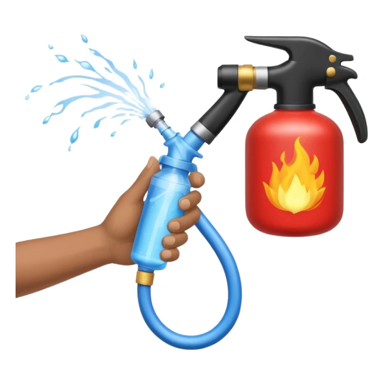 A hand holding a water hose and extinguishing the fire, no man sticker