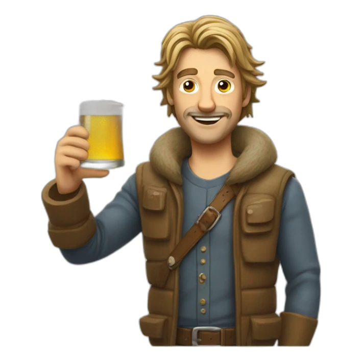 Renaud qui bois un bière avec un loup sticker