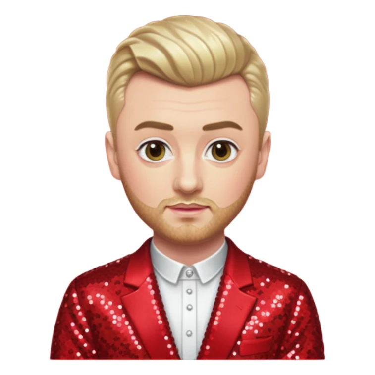 Sam Smith with blonde hair and short beard, red sequin outfit sticker