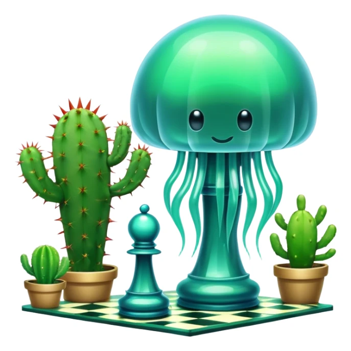 surreal cosmic jellyfish playing chess with a cactus sticker